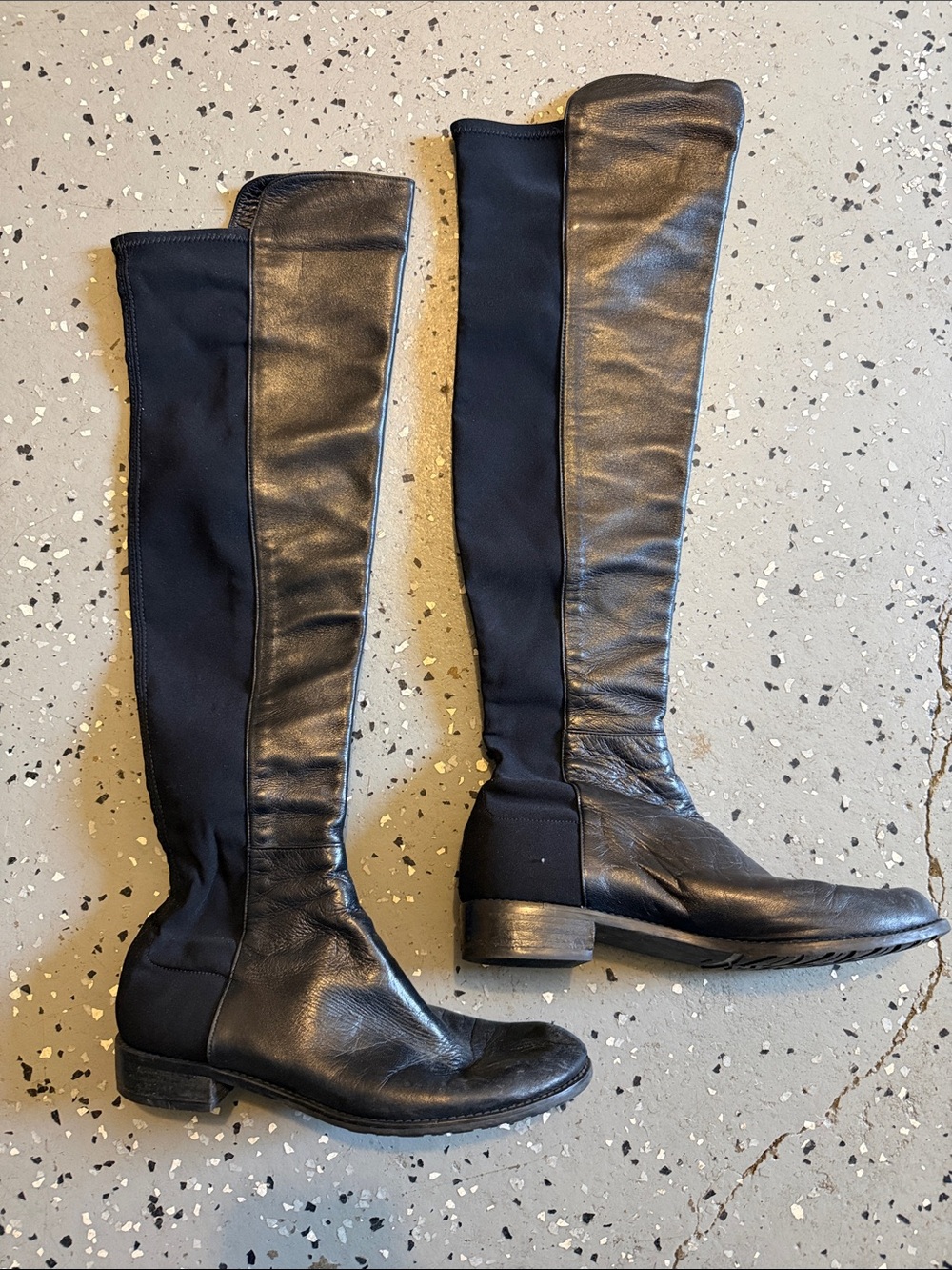 Stuart Weitzman Black Over-the-Knee Leather & Stretch Boots